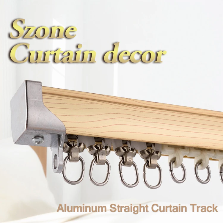 Szone hotel ceiling silent sliding wood straight rail aluminum curtain track