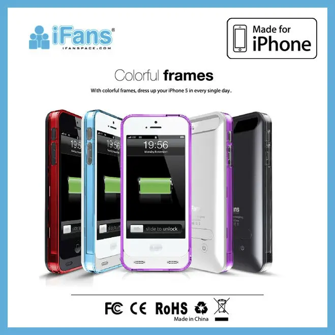 for iPhone 5s 5c MFi power charger battery case for Apple iPhone 5 with 2400mAh