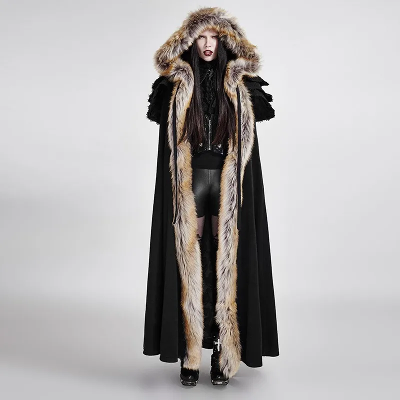 Y-673 PUNK RAVE New Winter Design Two Colors Long Wool Fur Cloak