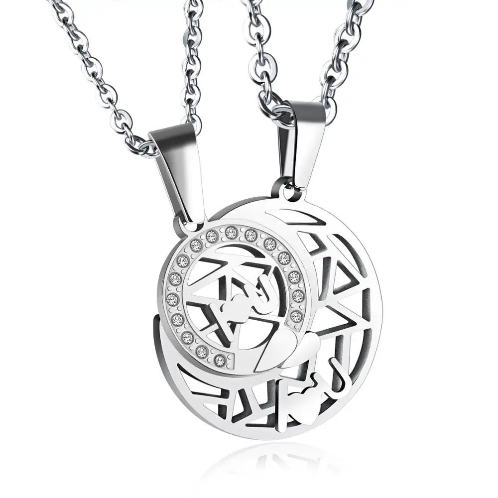 

Exquisite Stainless Steel Sun And Moon Couple Pendant Necklace Shining Couple Stainless Steel Sun And Moon Necklace, Pciture shows