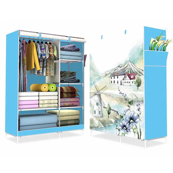 Triple Fabric Canvas Wardrobe Hanging Rail Bedroom Storage Clothes Shelving New Fh Fw105165 Buy Portable Wardrob Cover Portable Wardrobe Portable