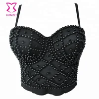 

Corzzet Pure Deep Black Sexy Mysteric Outfit Push Up 3/4 Cup B Cup Beading Bustier Women Curvy Shape Performance Club Clothing