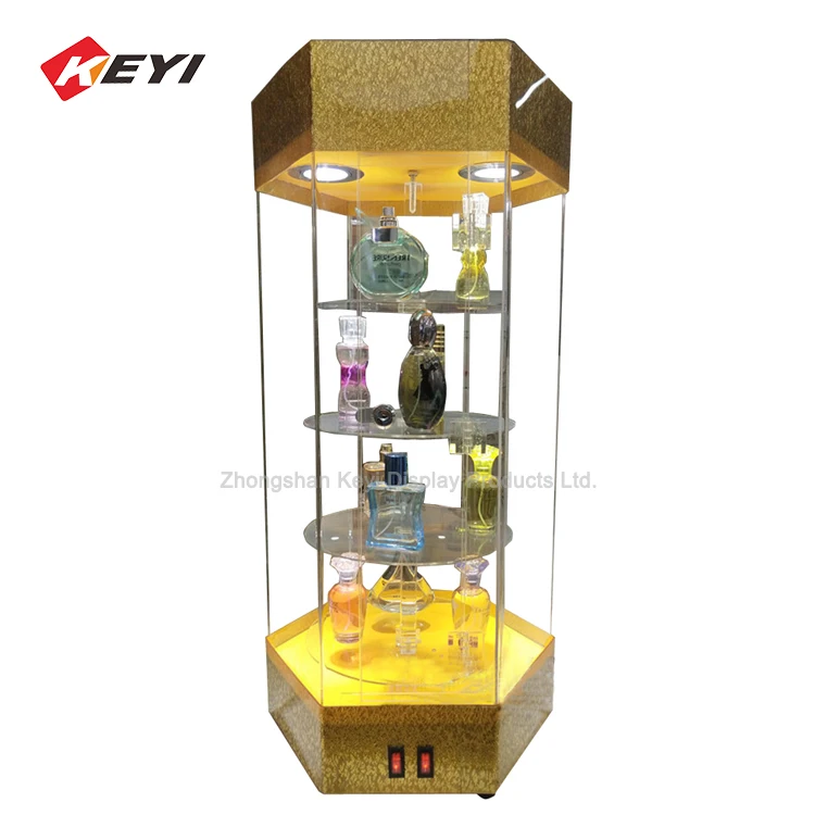 Hexagon Acrylic LED Display Case Rotating Cabinet Shelf - China