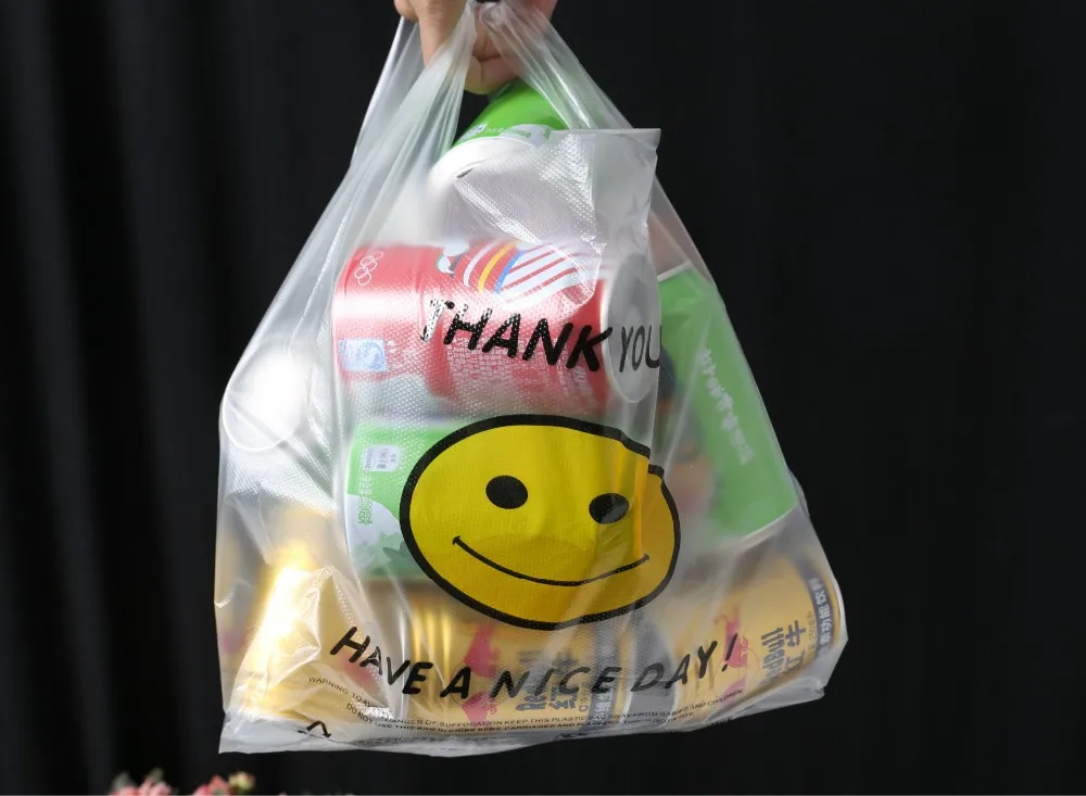 超市购物塑料袋食品包装袋子定制 t恤塑料袋提手