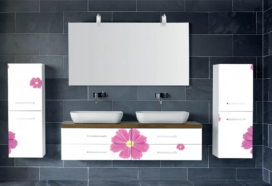 En forma de l doble lavabo cuarto de baño tocador de gabinete de