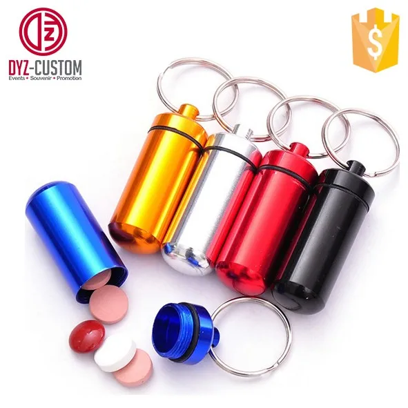 Promotional Plastic Pill Box Keychain Mini Capsule Pill Box Keychain