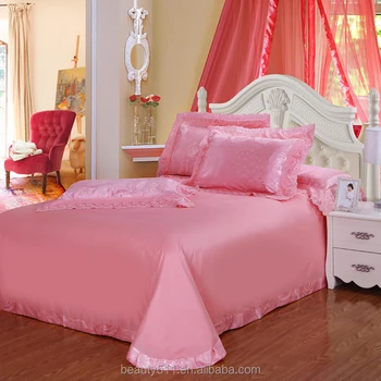 European Style Romantic Bedding Set Satin Bed Sheets Four Piece Pink Princess Bed Sheets Latest Lace 4pcs Bed Sheet Set Bss40 Buy Bed Sheet