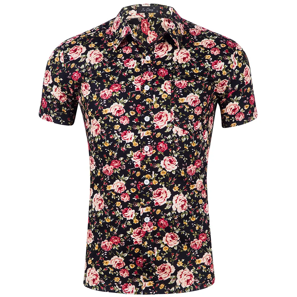

Men's Cotton Short Sleeve Flowers Printing Hawaiian Shirts