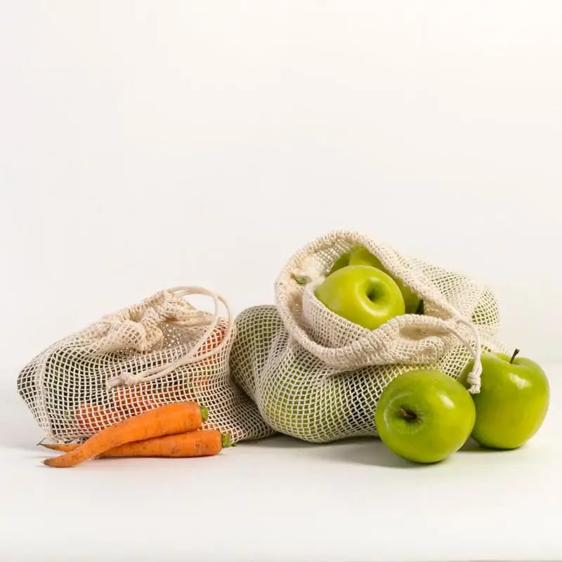 

Eco friendly natural organic cotton net produce drawstring bag for shopping, White/natural white/customized