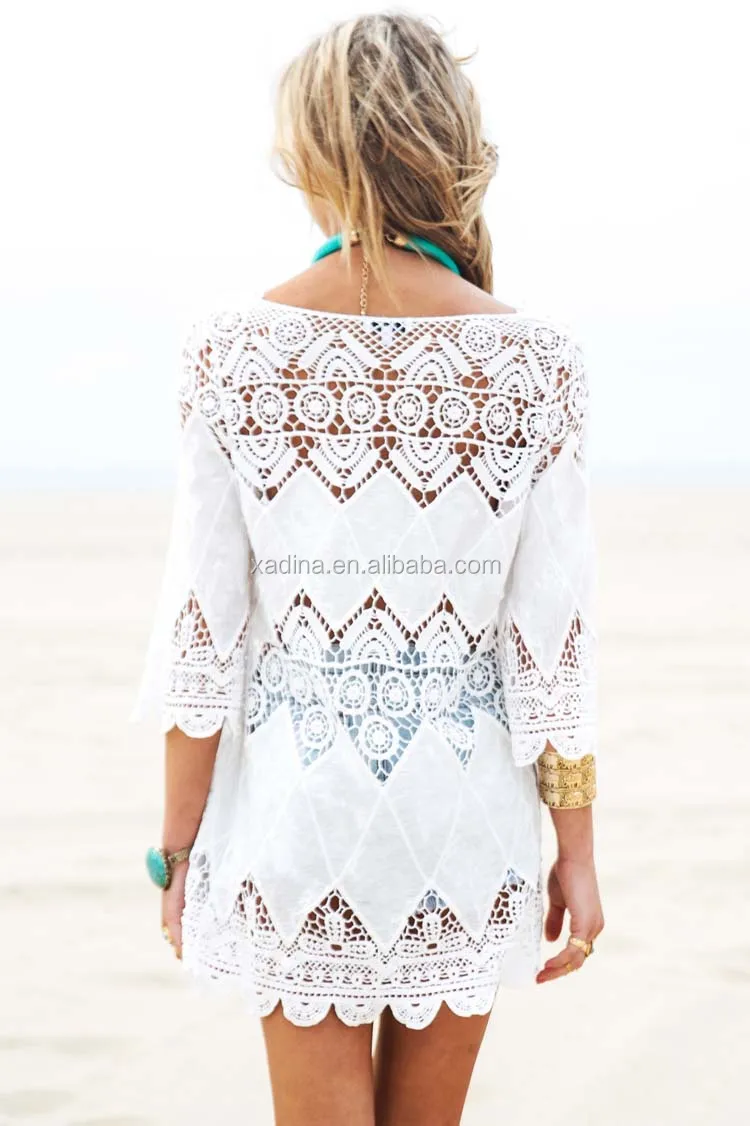 Women Beach Cover Up Dress Cotton Lace 