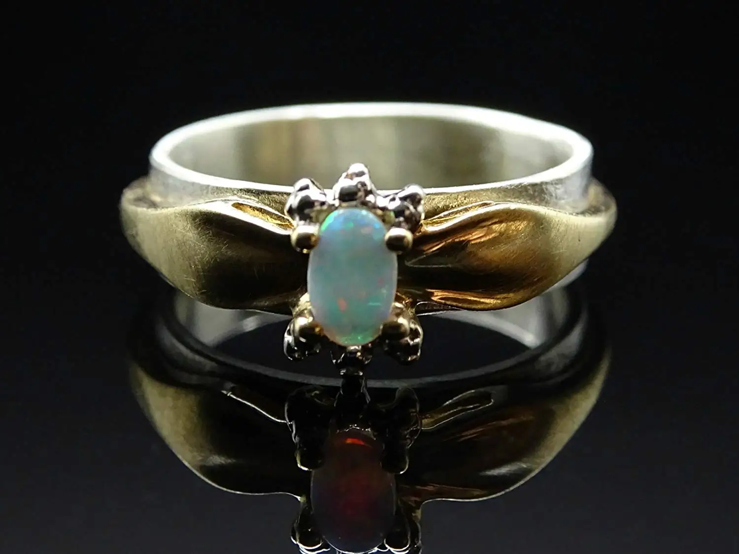 Buy silver and gold opal ring, opal engagement ring, Australian opal ring, silver gold ring opal ...