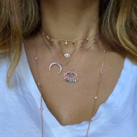 

Colorful fashion jewelry Horn Moon eye charm rainbow cubic zirconia high quality Chic gorgeous women necklace