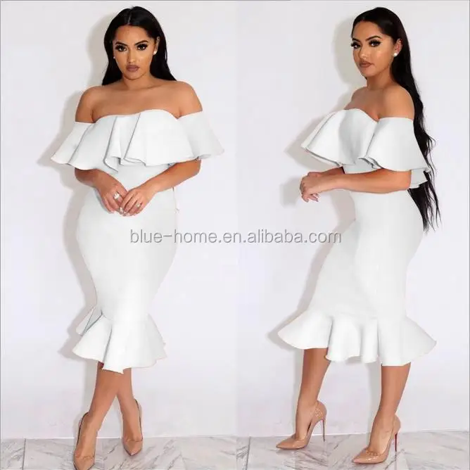 

2019 high quality women ball dress off shoulder bodycon evening dress, White;pink;red