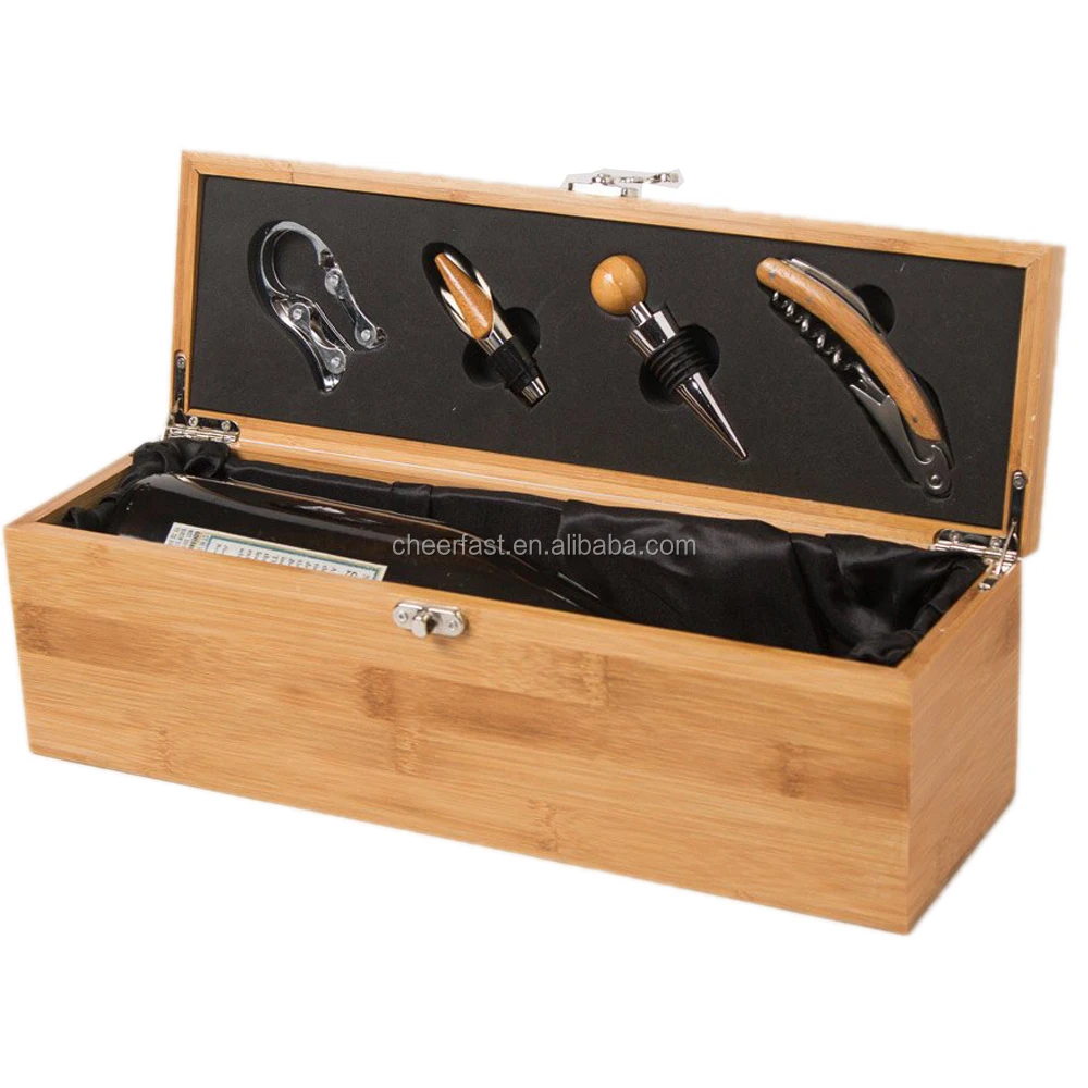 
Different size bamboo wood box with wine 4 tools 