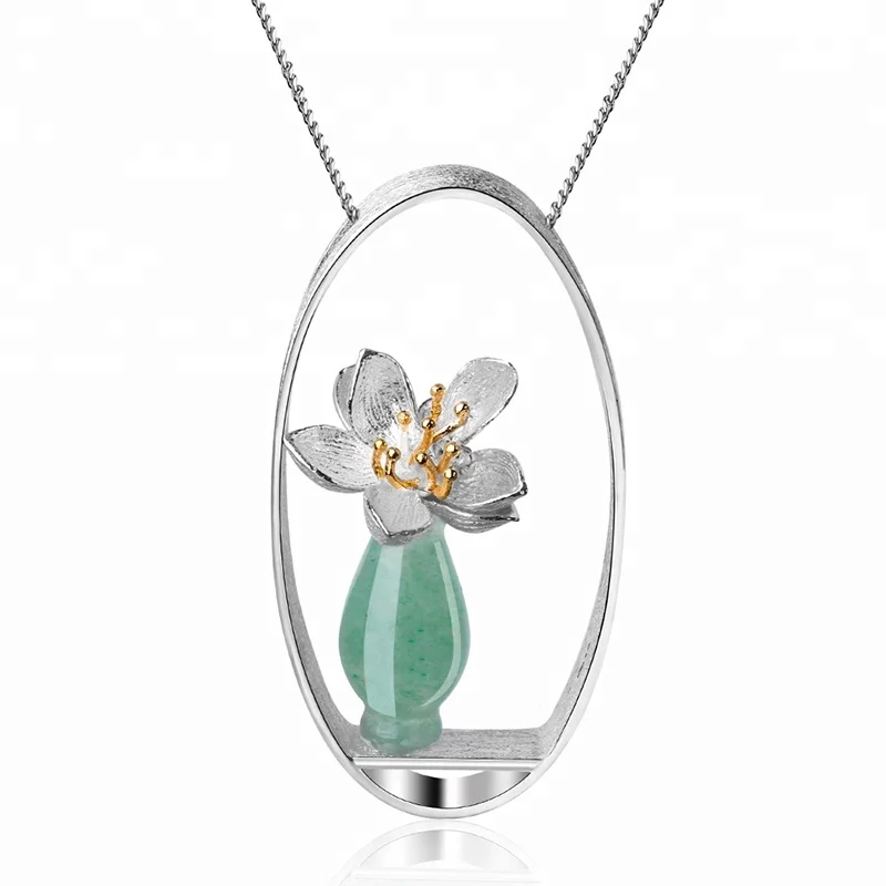 

Designer 925 Silver Vase flower pendant necklace, As photo