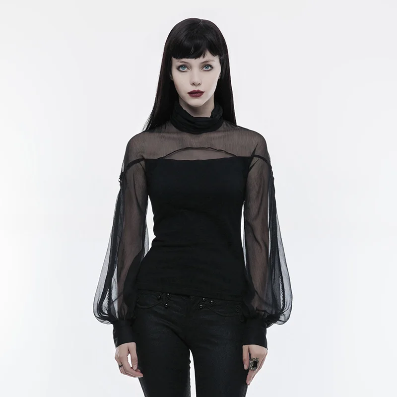 Punk Rave Wt-492 Loose Sheer Sleeve High Collar Women Sexy See Through ...