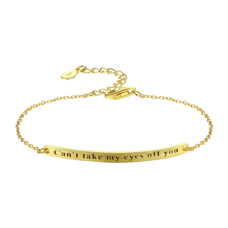 

custom logo 925 sterling silver gold plated bar tube charm bracelet girls women thin chain bracelet, White gold