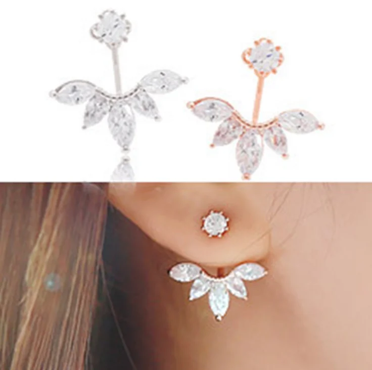

High Quality Korean Fashion Style Zircon Stone Sterling silver Pins Stud Earrings For Women
