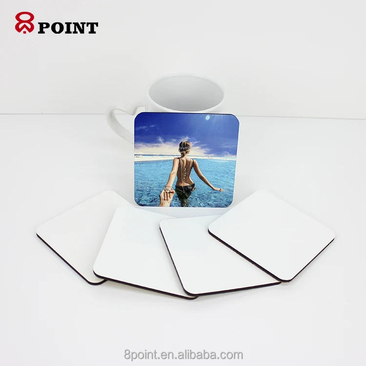 

Glossy square promotional blank sublimation coaster 90mm without cork, Gloss white or matt white