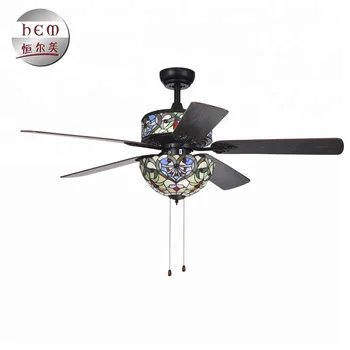 Customized Tiffany Style Matte Black Cheap Price Ceiling Fan Light