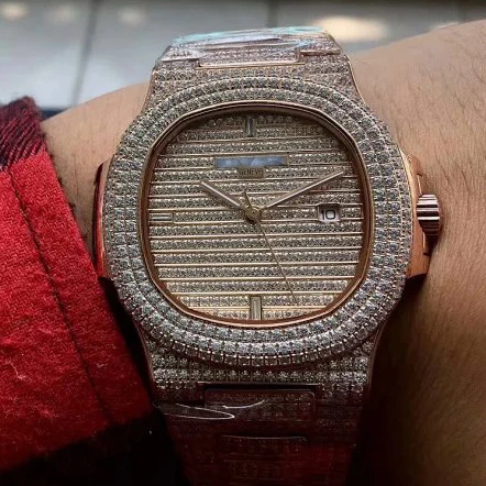 

top luxury brand quartz movement stainless steel case with gems steel band custom named brand mechanical watch for men and women, Gold rose gold