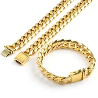 

OUMI 18k Gold Chain 316L/304 Stainless Steel Gold Plated Flat Clasp Cuban Link Chain Necklace Jewelry Set
