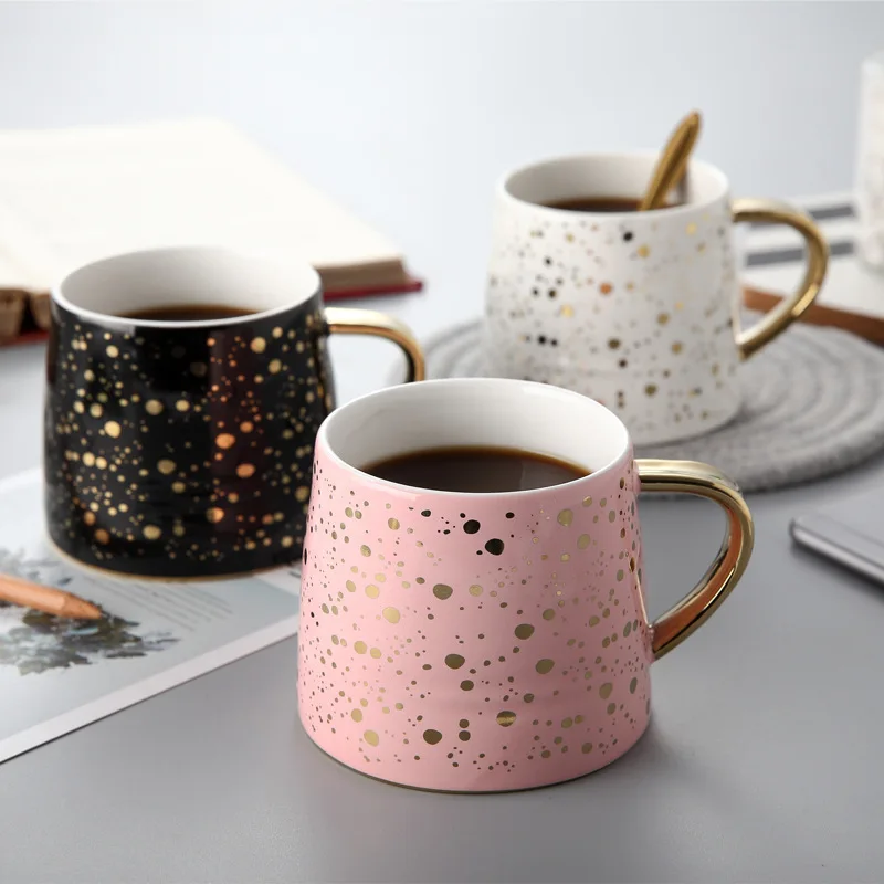 

Wholesale Gold Handle Flamingo Gold Printing Ceramic Coffee Mug, White