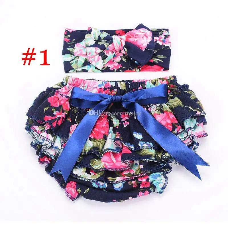 

Girls Tutu PP bowknot shorts floral printed Pants With Flower Headbands Baby Clothes Infant Kids bow Shorts Girls pants set, White