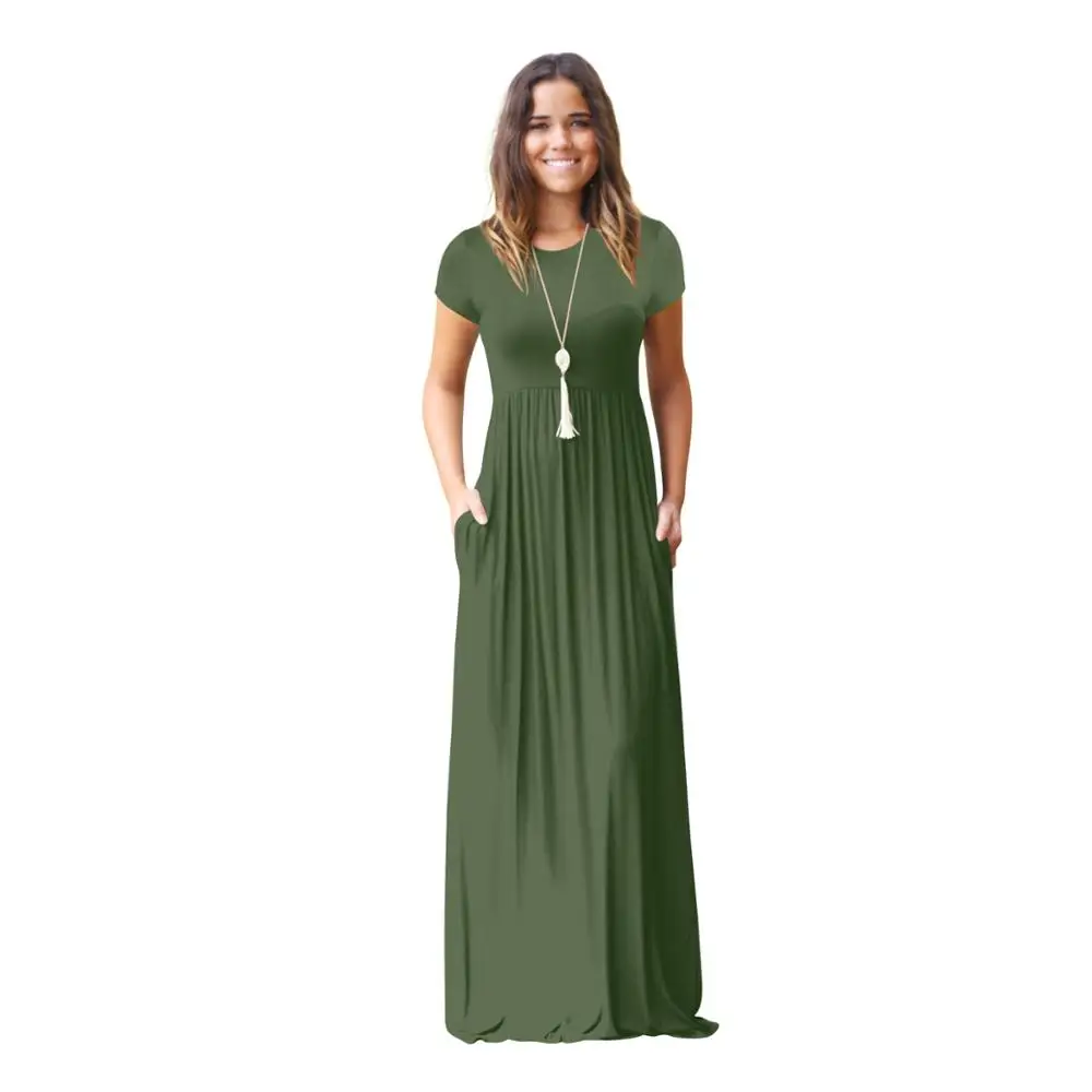 

Women's Short Sleeve Loose Plain Maxi Dresses Casual Long Dresses with Pockets