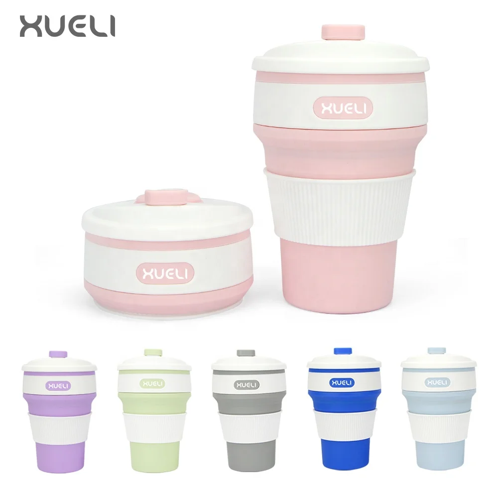 

350ml Popular silicone collapsible Coffee Cup with Lid 12oz Portable Reusable foldable Coffee Cups Travel cup, Multiple color