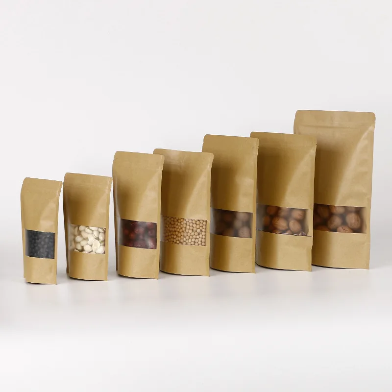 Wholesale frosted window plain brown kraft paper bag for tea packing