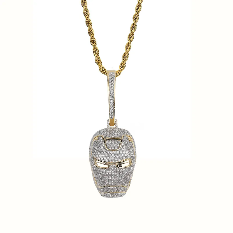 

Iced Out Hiphop Film Iron Man Head Pendant Necklace Accessories, Gold