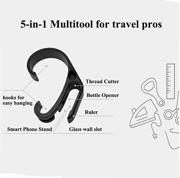 5-in-1 Multi-Tools for Travel, Steam Clip, Hanging Hook,Bottle Opener,Phone Stand,Thread/Tag Cutter,Hanger