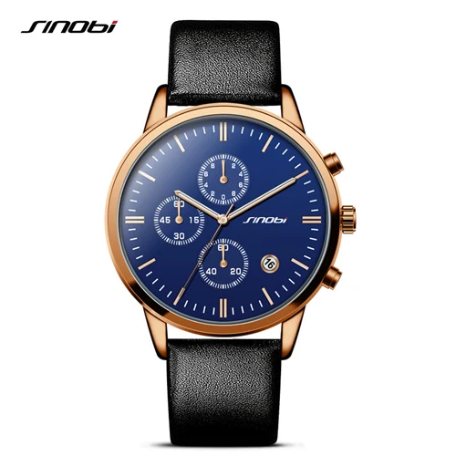 

9629 China Luxury Brand SINOBI Men Auto Date Quartz Watches Men Leather Watch Casual watch genuine leather, Red;black;brown;green;blue;pink;purple;golden