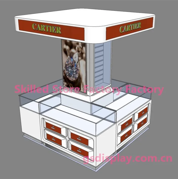 Factory-made fashion wooden jewelry display cabinet jewelry exhibition kiosk