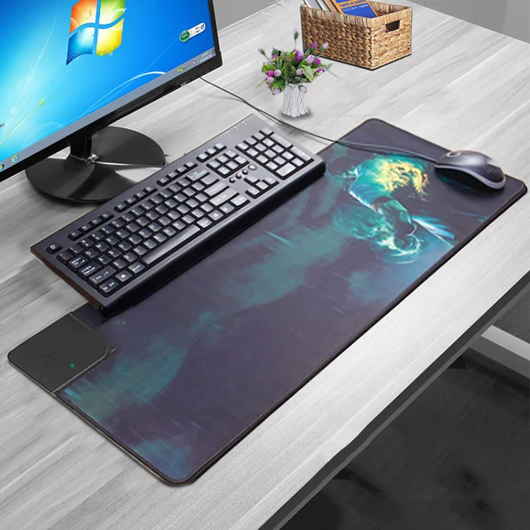 Custom Printed Office Waterproof Phone Charging QI Wireless Charging Mouse Pad With Charger