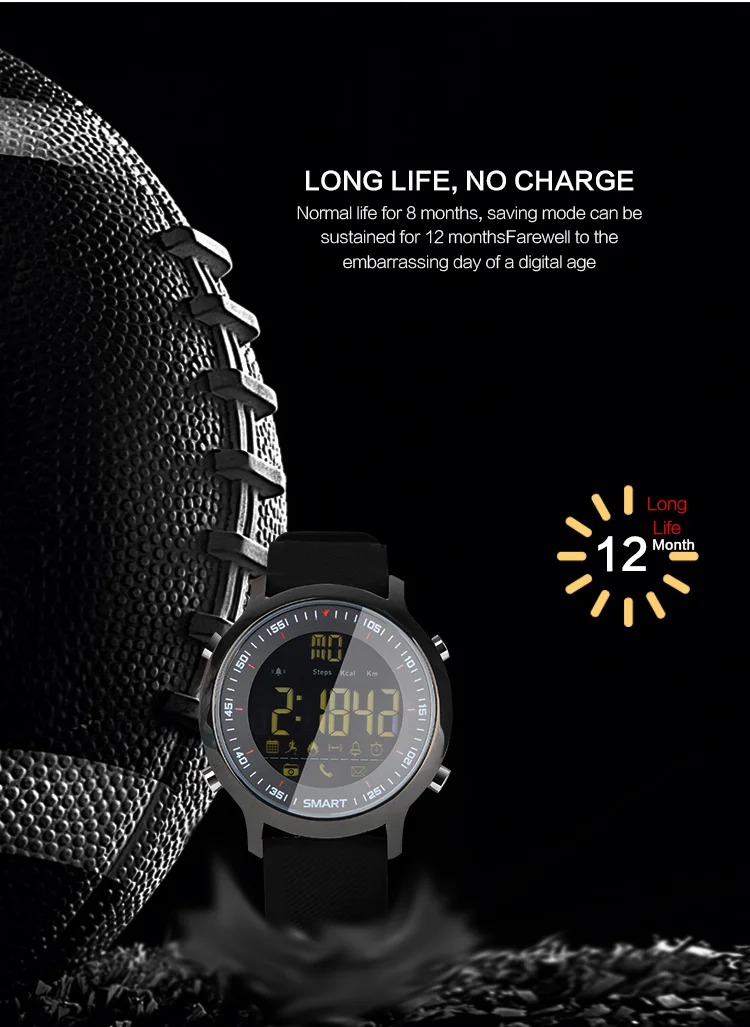 12 Months Long Battery Life Sport Smart Watch With Fitness Tracking
