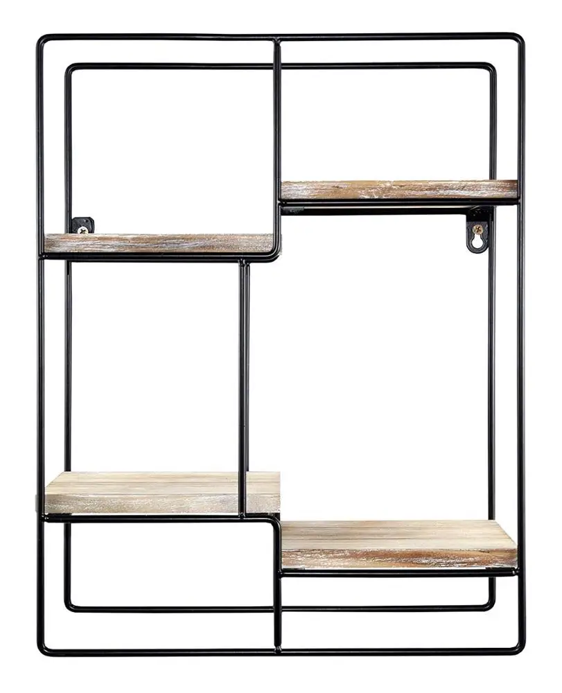 
Spiretro Wall Mount Rectangle Metal Floating Shelf, Storage Rack, Rustic Torched Wood with Espresso Modern Bracket to Organize D 