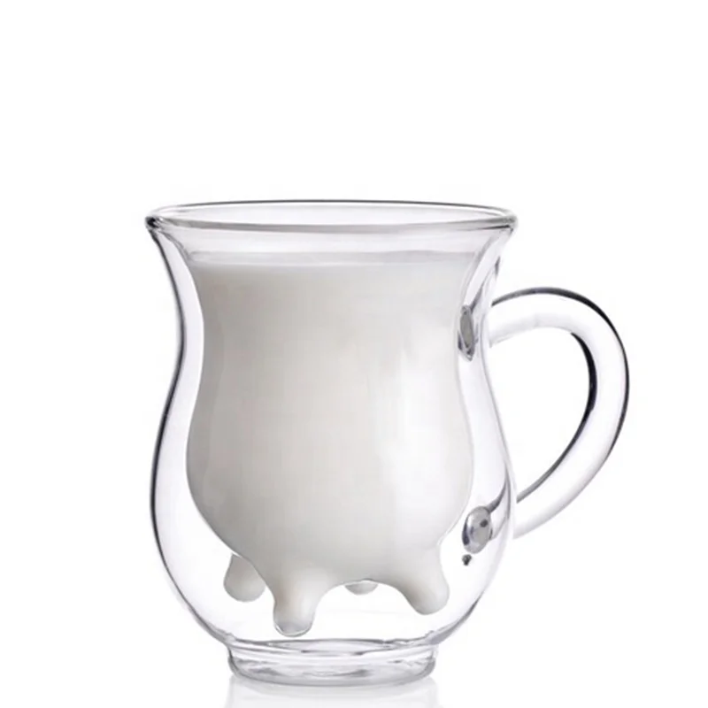 2019 Nouveau Design Haute Qualit&eacute; Double Paroi verre Tasse &Agrave; Th&eacute; Tasse de Lait Jus Tasse avec poign&eacute;e
