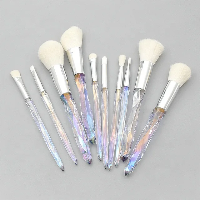 

New 10 Crystal Glass Diamond Transparentliquid Glitter Rainbow Makeup Brush Set, As the picture