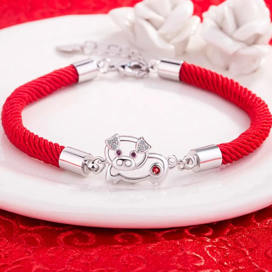 

2019 new magenta zircon pig bracelet fashion red rope bracelet