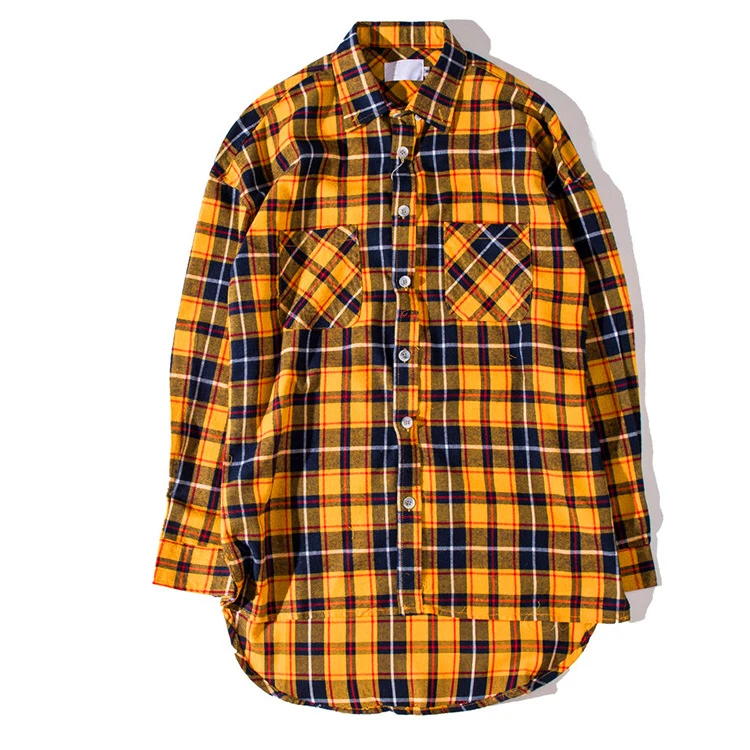 

Men Yellow Plaid Button-Down Cotton Checked Flannel Shirts