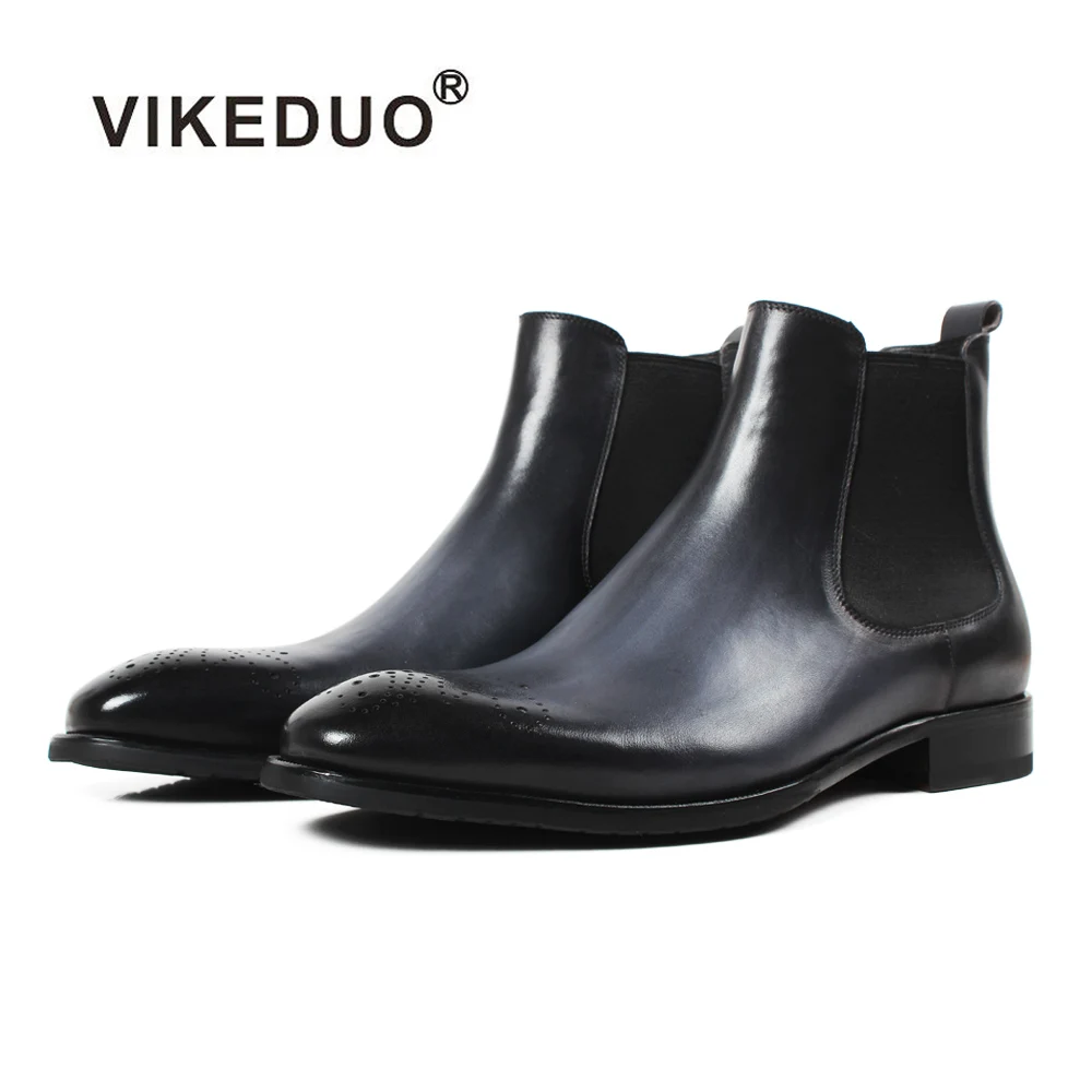 

VIKEDUO Hand Made New York Style Grey Brogues Shoes China Product Leather Mens Custom Chelsea Boots For Fashion Man