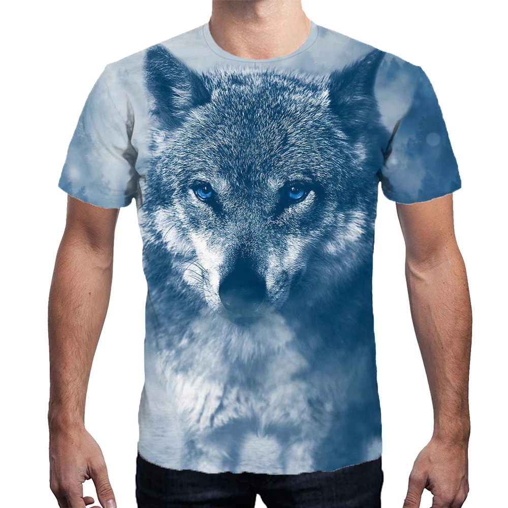 Mlide Top Blouse,Funny Boys Men 3D Wolf Printed Summer Short Sleeve T-Shirts Top Tee Blouse Blue 