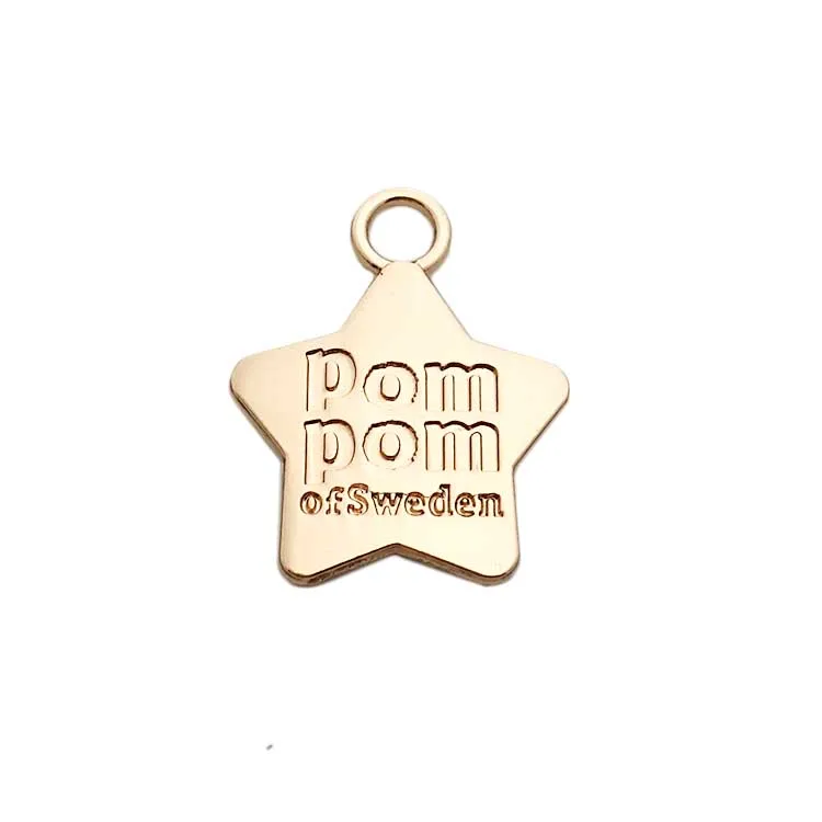 

Nice design gold color handmade custom engraved brand logo metal jewelry tags for pendant, Gold or custom