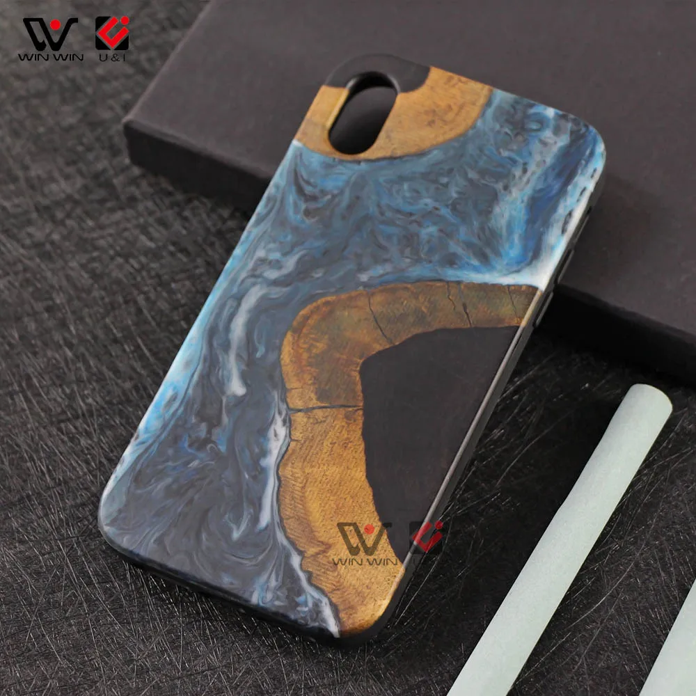 

Deep Sea Water Natural Resin Solid Wood Phone Case For iPhone X XS XR XS Max, Customized