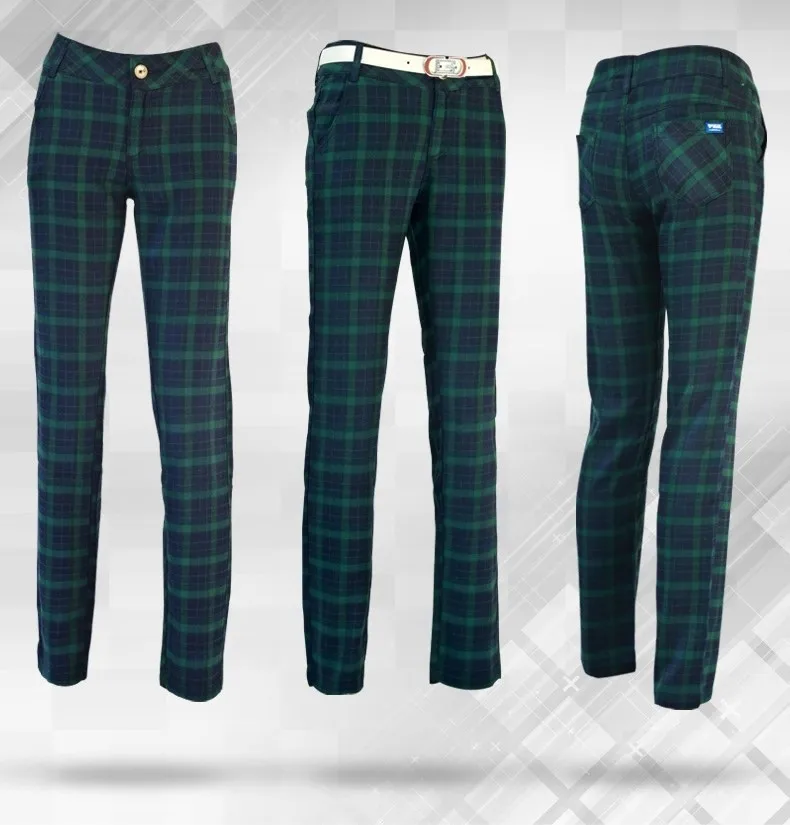 De Algodon A Cuadros Golf Pgm De La Mujer Pantalones Pantalones De