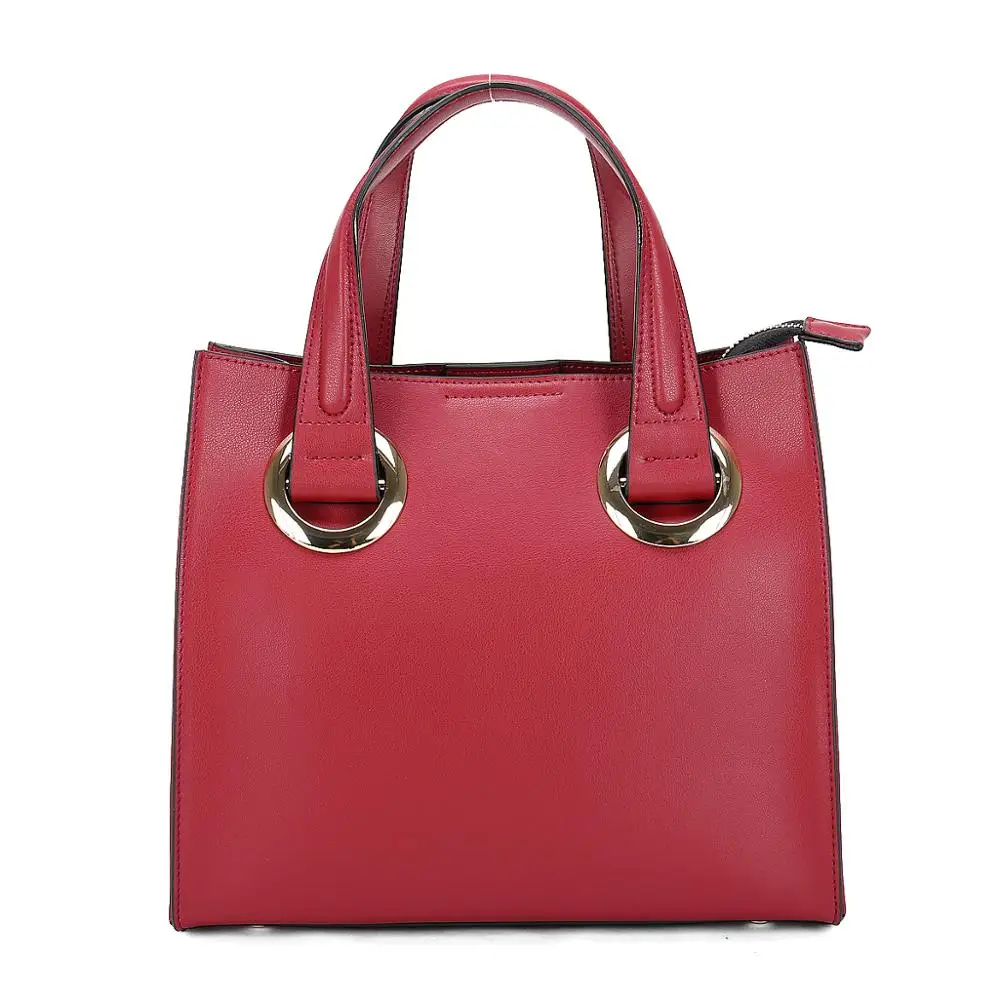 

2019 fashion design lady genuine leather handbag with stock, Red