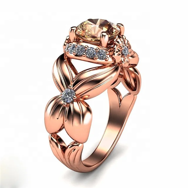 

Cubic Zirconia Rose Gold Color Crystal CZ Rings Jewelry Wholesale Vintage Flower for Women Gift Drop Shipping Gift