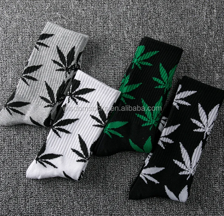 

2019 Fashion colorful fashion mens bulk crew canada leaf weed socks, Grey;black;white;red